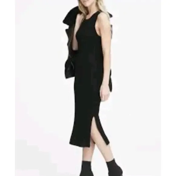 NWT Banana Republic Ribbed Knit Sheath Sweater Dress Black Slit Midi Fall '18 XL - Picture 3 of 12